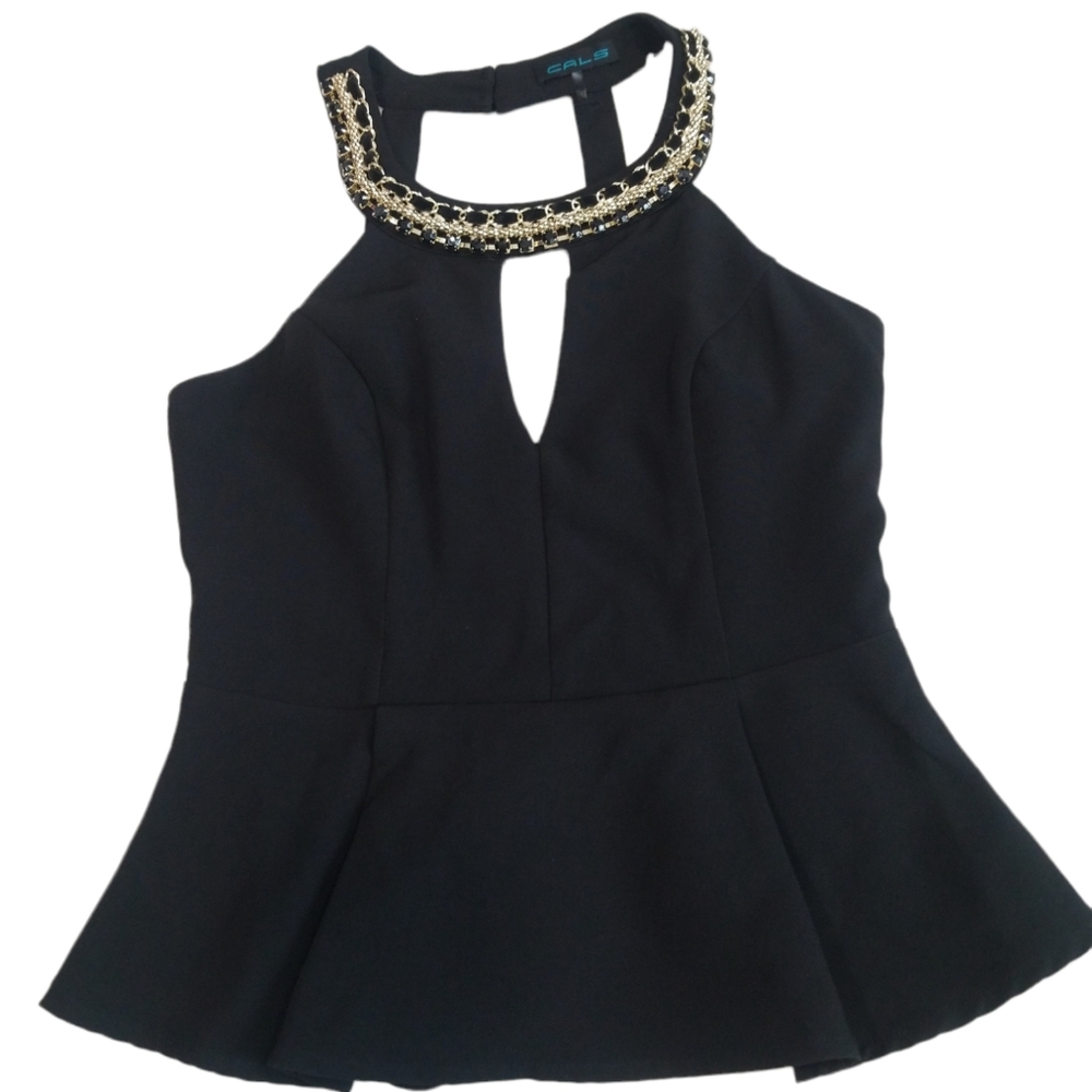 Cals Peplum Sexy Night Sleeveless Black Top. S